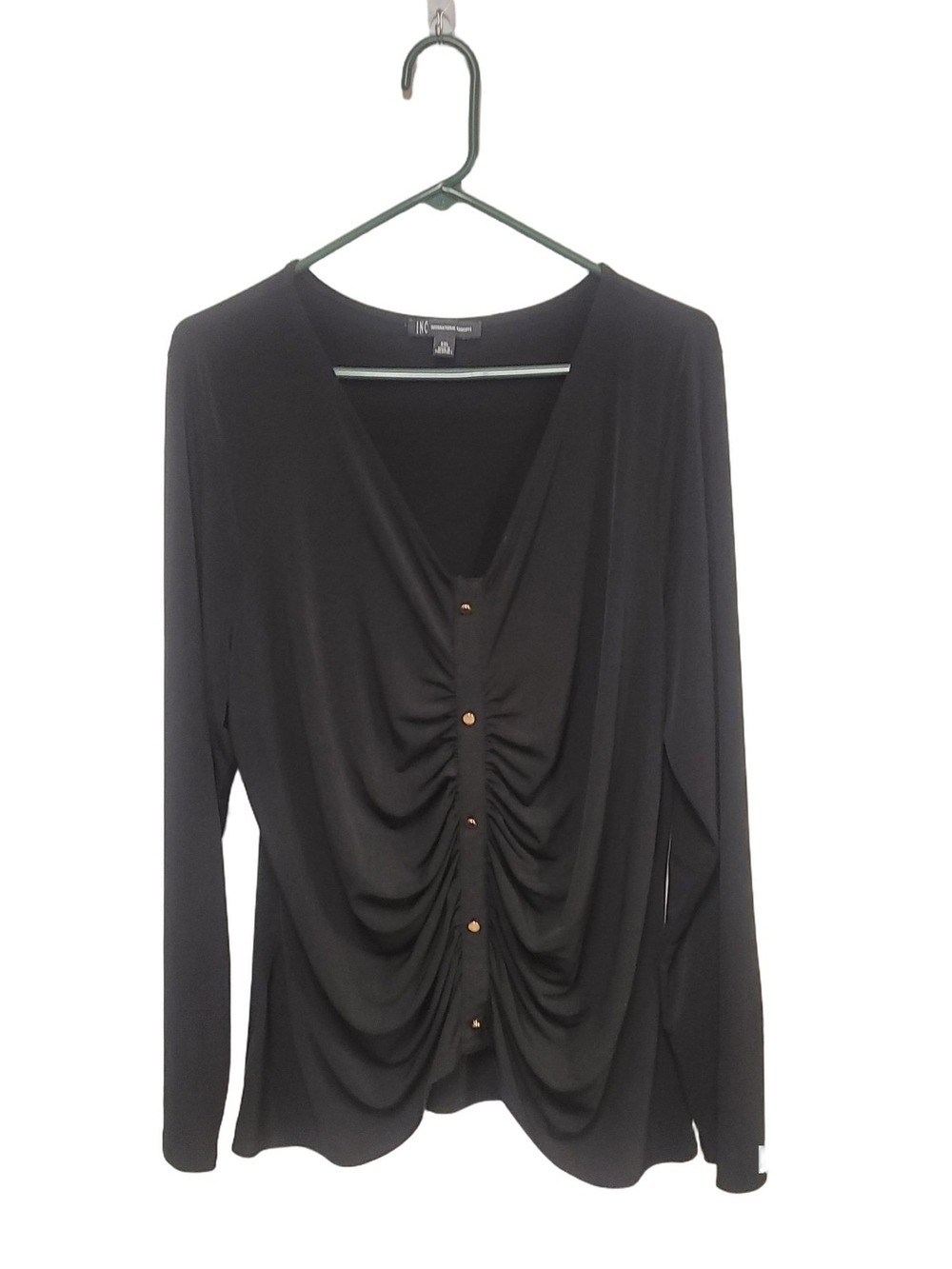 I.N.C Black Ruched Front Long-Sleeve Top SZ XXL